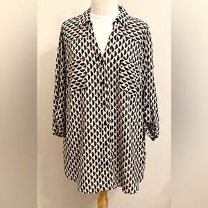 Alyx Women 2X Tan Black White Geometric Print Dressy Casual Business Career Top
